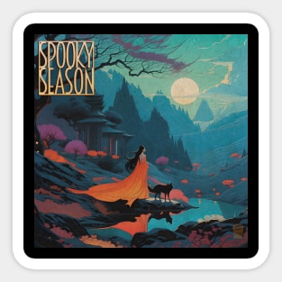Halloween Spooky Season Moonlit River Scene Sticker